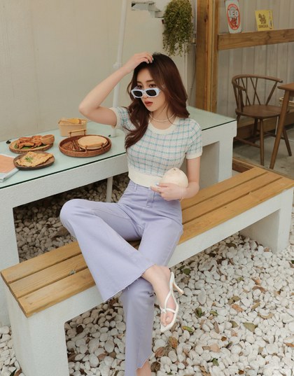 Mélange Checkered Knit Crop Top