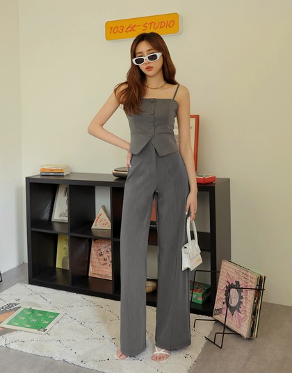 Thin Strap Slit Suit Cami Top