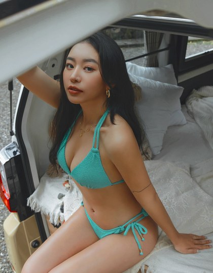【MIKA Collaboration】 Wrinkled Woven Double Strap Bikini (Thick Cup Type)