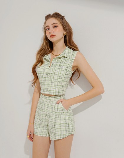 Chic Bead Button Tweed Vest