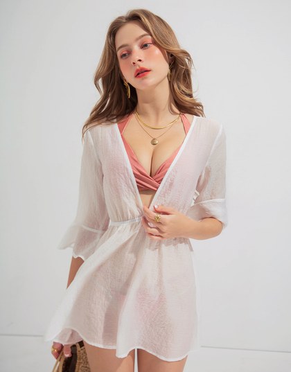 Translucent Ruffled Bikini Cover Up Dress