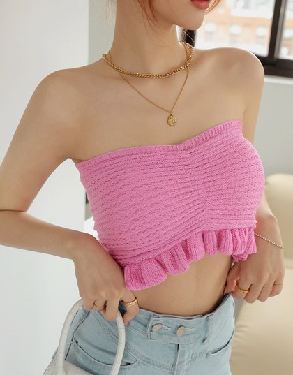 Laced Knit Bra Padded Tube Top (With Padding)