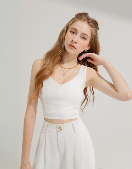 Peach Neck Silky Tank Top (With Padding)