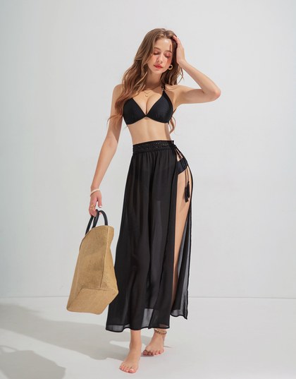 Lace Tassel Bikini Cover Wrap Skirt with Slit