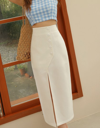 Side Buttoned Slit Maxi Skirt