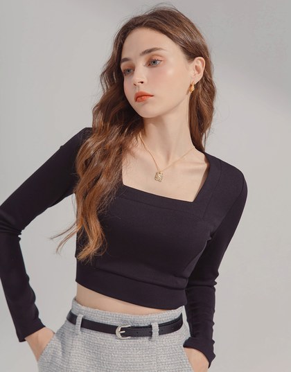 Square Neck Straight Pattern Crop Top