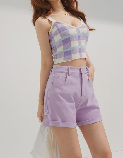 Solid Color High Waist Shorts