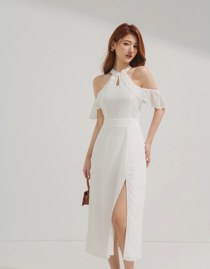 Cheongsam Collar Off Shoulder Slit Dress