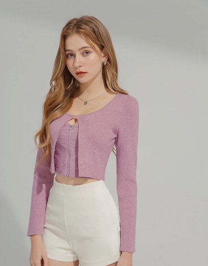 Faux 2 Piece Zip Knitted Top