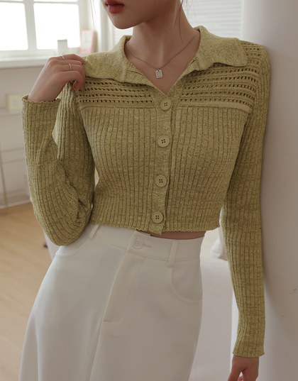 Holey Design Knit Buttoned Top