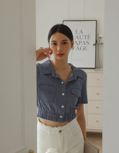 Straight Line Jeans Denim Fitted Blouse
