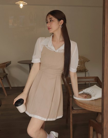 Pleated Cinched Waist Thin Strap Dress