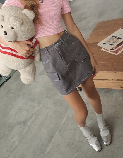 Casual Cargo Style Denim Jeans Skirts