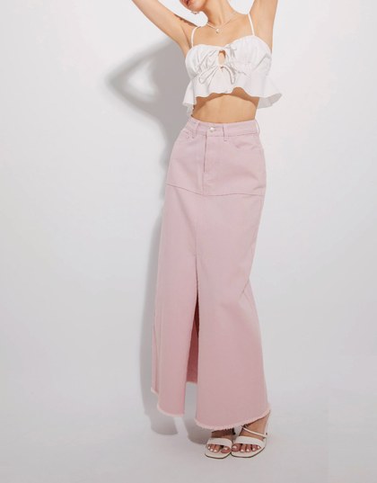 Chic Slit Frayed Jeans Denim Long Skirt