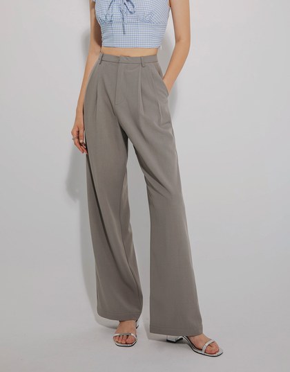 Concealed Placket Pleated Long Pants