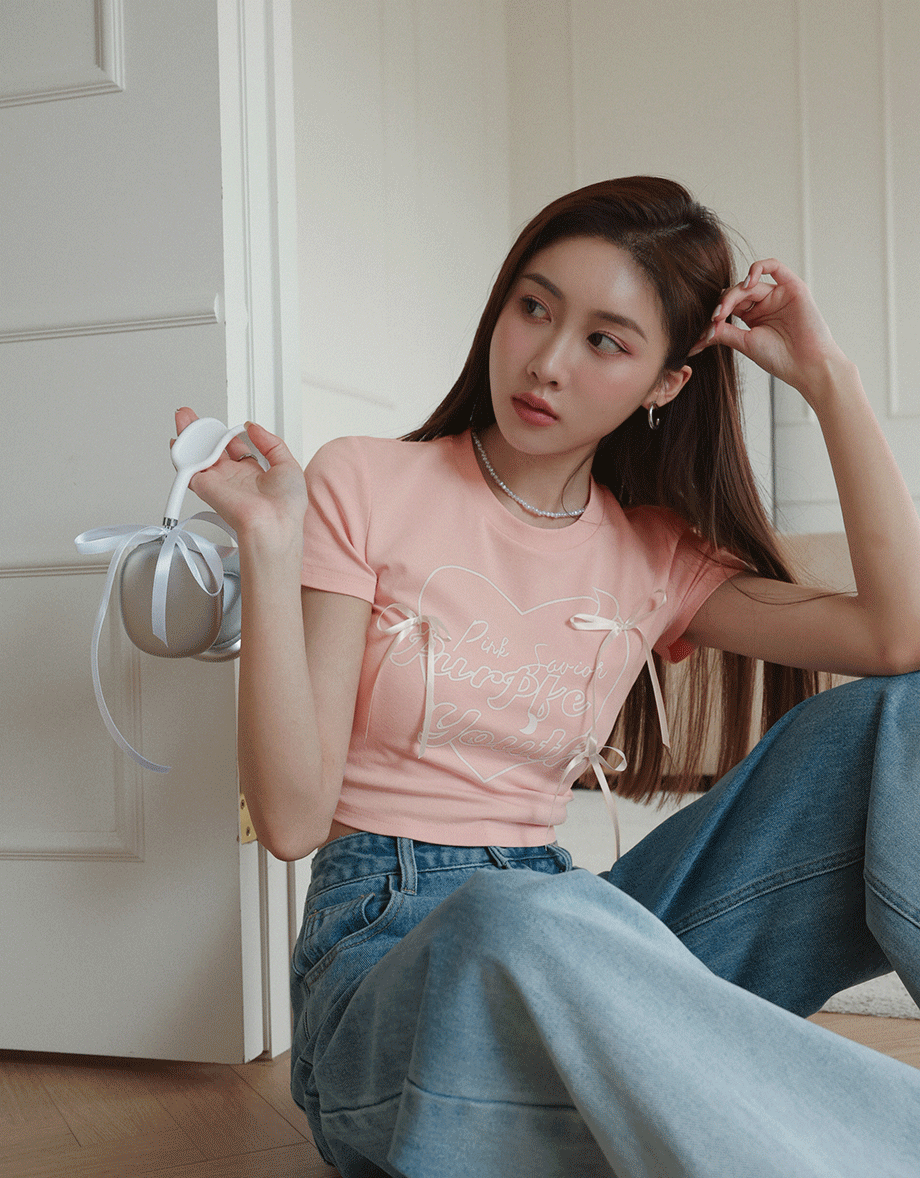 Korean Style Bow Satin Ribbon T-Shirt