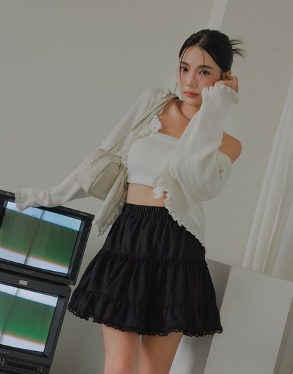  A-Line Ruffled Lace Mini Skirt ( Skorts with Under Shorts)