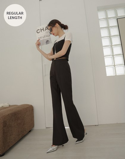 Regular Length High Waist Flared Trousers