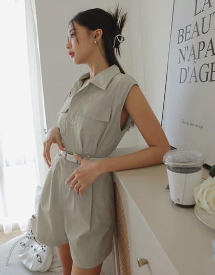 Smart Open Collar Playsuit (With Belt)