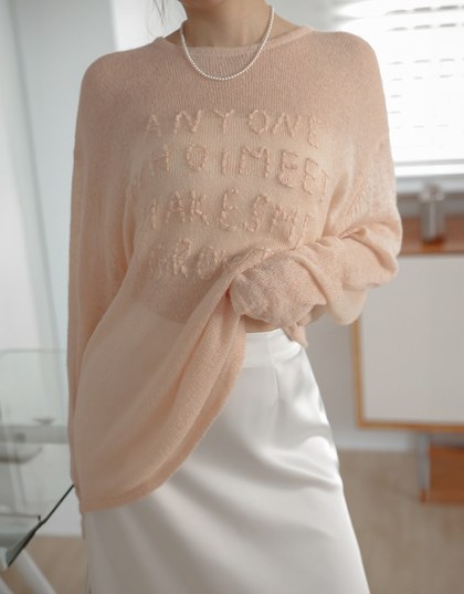 Sheer Letter Stitch Oversized Sweater Knit Top