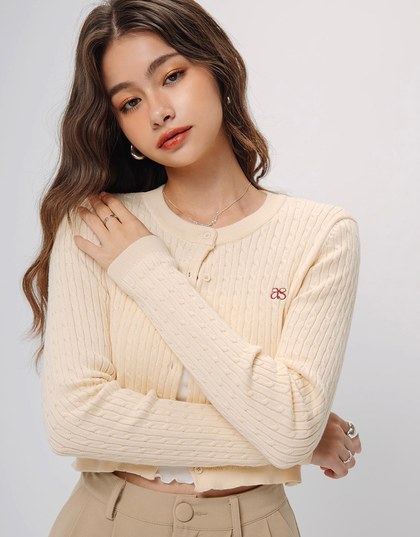 Brand Logo Cable Knit Cardigan Top