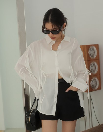 Lightly Sheer Bow Tie Blouse