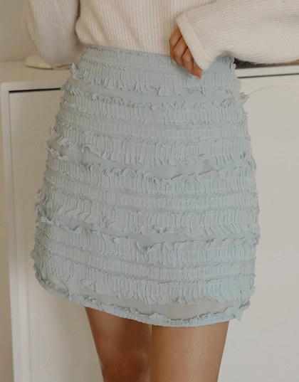 High Waist Plain Ruffled Hem A Line Mini Skirt