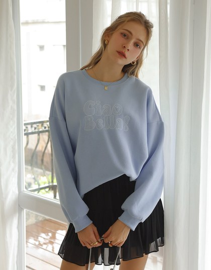 Oversized Letter Print Round Neck Fleece Lined Sweatshirt