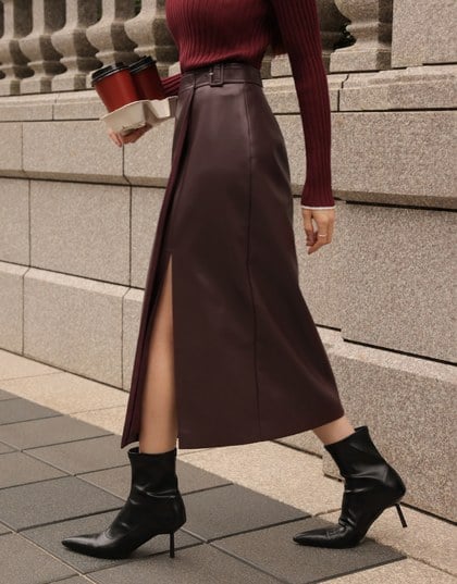 Side Split Faux Leather Skinny Maxi Skirt