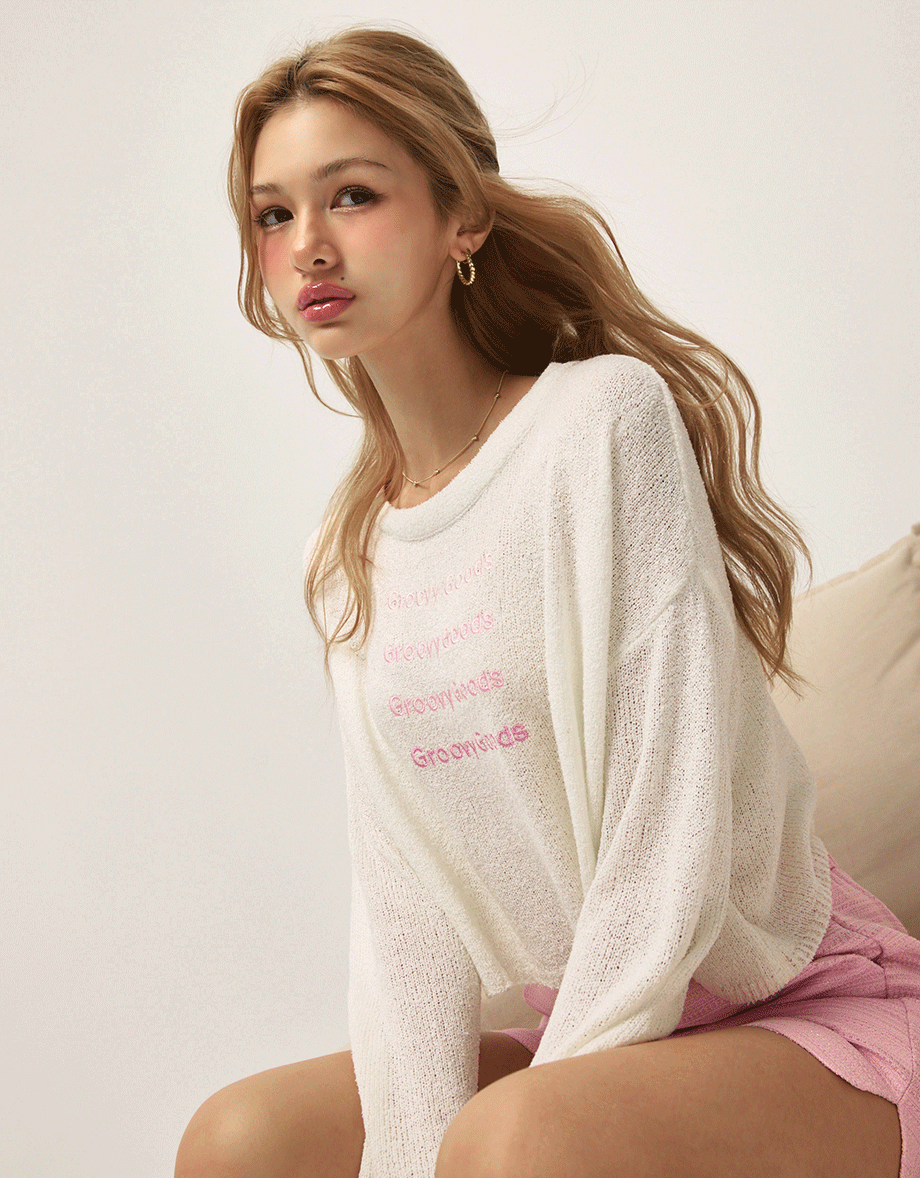 Micro Transparent Gradient Letter Sweater Knit Top