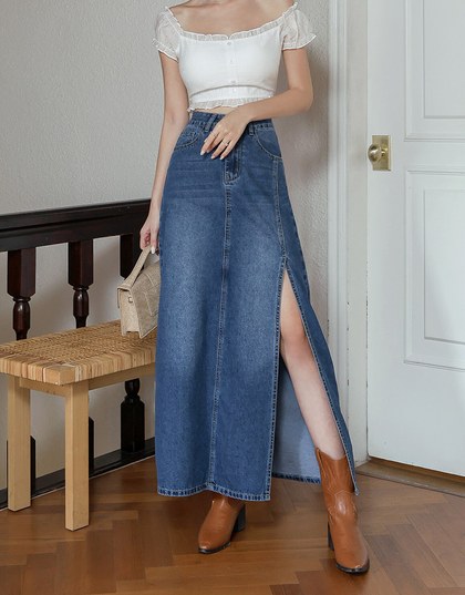 【Den!m LITE】Lightweight Soft Denim Slit Maxi Skirt