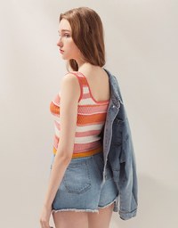 Contrast Colour Button Crop Tank Top