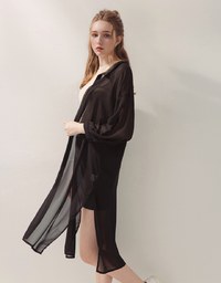 Sheer Chiffon Slit Long Shirt-Blazer Jacket