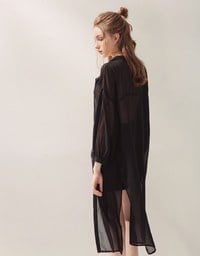 Sheer Chiffon Slit Long Shirt-Blazer Jacket