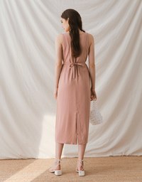 瑕疵下架[BELT DEFECT] V-Neck Ribbon Back Slit Sleeveless Dress