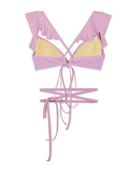 【PUSH UP】Sweet Ruffle Tie-Waist Bikini Top Bra Padded With Removable Waist Straps