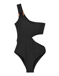 【PUSH UP 】One Shoulder Sexy Waist Cut Out One-Piece Swimsuit Push Up Bra Padded