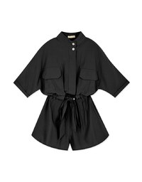 Industrial Style Asymmetrical Button Cinched Waist Playsuit