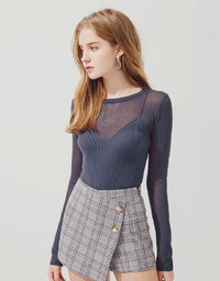 Spliced Knit Fake Two-Piece Transparent Top