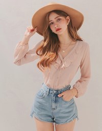 Romantic Ruffle Trimmed Button Down Top