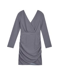 Western Style Silver Silk Draped Fitted Mini Dress