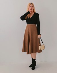 Asymmetrical Flare Elastic Midi Skirt