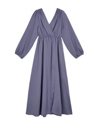V-Neck Pleated-Shoulder Slit Maxi Dress
