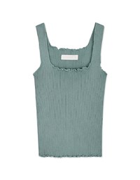 U-Neck Lettuce-Edge Hem Knit Crop Tank Top