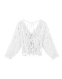 V-Neck Ruffle Ribbon Sheer Chiffon Top