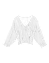 V-Neck Ruffle Ribbon Sheer Chiffon Top