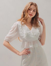 Ruffled-Layer Chiffon Peplum Top