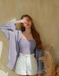 Smocked Cami Top & Semi-Sheer Blouse Set Wear