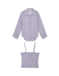Smocked Cami Top & Semi-Sheer Blouse Set Wear