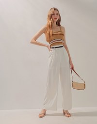 High Waisted Pleated Belted Suit Wide Pants